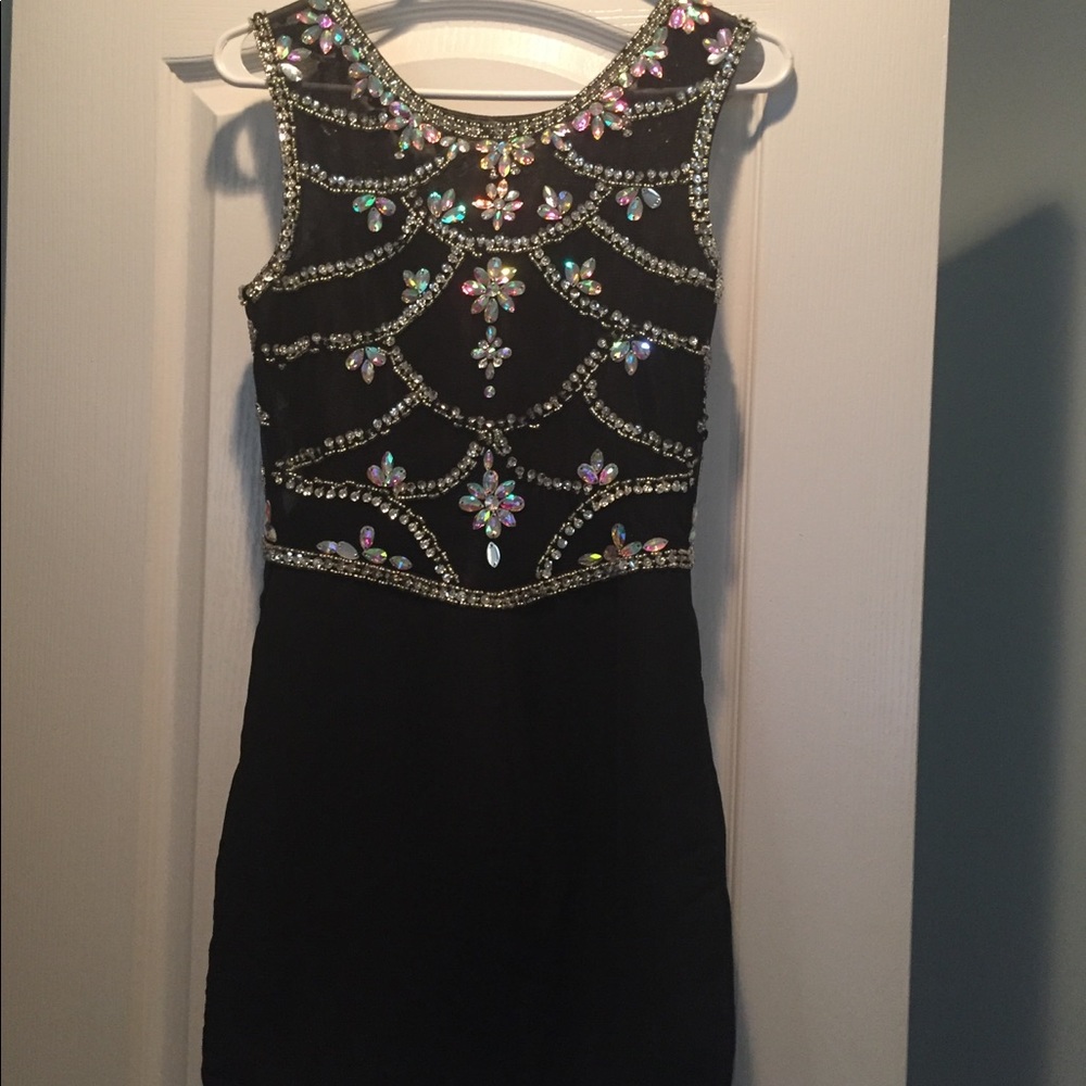 Black sequin and bead homecoming dress